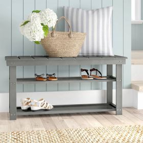 Wooden 2-Shelf Shoe Rack Storage Bench for Entryway or Closet (Color: Grey)