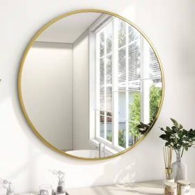 Circular Bathroom Wall Mirror with Frame (Color: Gold, size: 30 Inch)