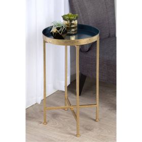 Gold Metal Round Nightstand End Table with Removable Tray Top (Color: Navy Blue)