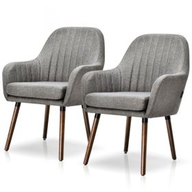 Set of 2 Retro Linen Upholstered Accent Chair with Stylish Wood Legs (Color: Grey)