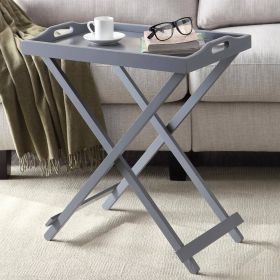 Folding TV Tray Bedside Table in Wood Finish (Color: Grey)