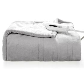 Heated Electric Sherpa Throw Blanket (Color: Grey/White)