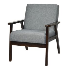 Retro Modern Classic Blue Linen Wide Accent Chair with Espresso Wood Frame (Color: Grey)
