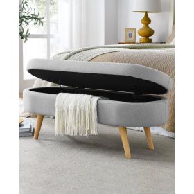 Mid-Century Modern Boho Style Linen Bedroom Storage Bed Bench (Color: Grey)