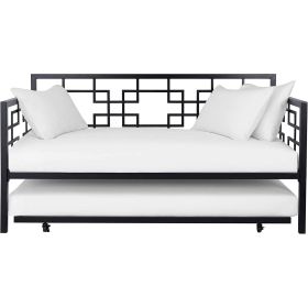 Contemporary Metal Daybed Frame with Pull-Out Trundle Bed (Color: Black, size: Twin)