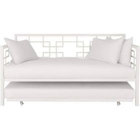 Contemporary Metal Daybed Frame with Pull-Out Trundle Bed (Color: White, size: Twin)