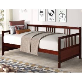 2-in-1 Wood Daybed Frame Sofa Bed (Color: Brown Cherry, size: Twin)