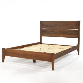 Rustic Mid Century Slatted Platform Bed (Color: Walnut, size: Queen)