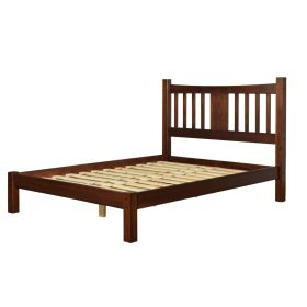 Farmhouse Style Solid Wood Platform Bed Frame with Headboard (Color: Cherry, size: Queen)