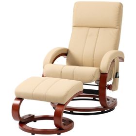 Adjustable Faux Leather Electric Remote Massage Recliner Chair w/ Ottoman (Color: Beige)