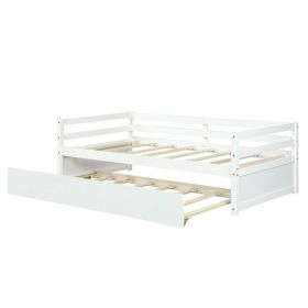 Twin/Twin Dorm Style Trundle Daybed Platform Bed Frame (Color: White)