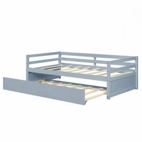 Twin/Twin Dorm Style Trundle Daybed Platform Bed Frame (Color: Grey)