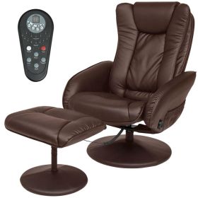 Sturdy Faux Leather Electric Massage Recliner Chair w/ Ottoman (Color: Brown)