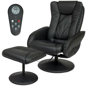 Sturdy Faux Leather Electric Massage Recliner Chair w/ Ottoman (Color: Black)