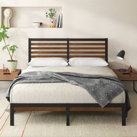 Metal Platform Bed Frame with Bamboo Wood Slat Headboard and Footboard (size: Full)
