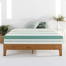Mid-Cenury Modern Solid Wood Slat Platform Bed Frame in Natural Finish (size: King)