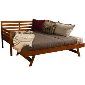 Solid Wood Daybed Frame with Pop-Up Trundle Bed (Color: Medium Brown, size: Twin)
