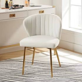 Velvet Upholstered Wingback Accent Side Chair w/ Gold Metal Legs (Color: Ivory White)