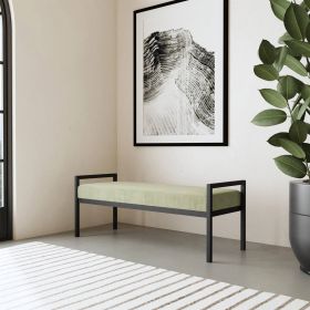Modern Industrial Bed Bench with Black Metal Frame and Cushion (Color: Sage Greeen, Option: Velvet)