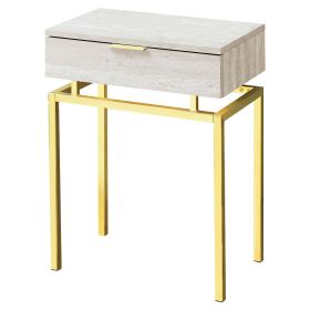 Modern End Table 1 Drawer Nightstand Gold Legs (Color: Beige Marble, size: 24In.)