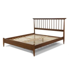 Hardwood Mid Century Platform Bed Frame with Headboard in Walnut (size: Queen)