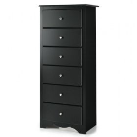 Modern 6 Drawer Tall Wood Dresser Chest (Color: Black)