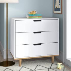 Modern Mid-Century Style 3-Drawer Dresser Chest in White Wood Finish (Color: Natural)