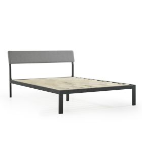 Soft Fabric Metal Headboard Platform Bed Wooden Slats (Color: Grey, size: Twin)