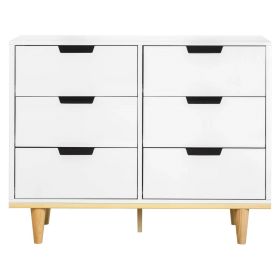 Modern Mid-Century Style 6-Drawer Double Dresser in White Wood Finish (Color: Natural)