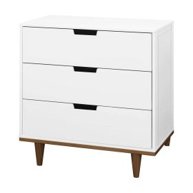 Modern Mid-Century Style 3-Drawer Dresser Chest in White Wood Finish (Color: Walnut)