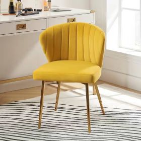 Velvet Upholstered Wingback Accent Side Chair w/ Gold Metal Legs (Color: Mustard Yellow)