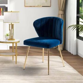 Velvet Upholstered Wingback Accent Side Chair w/ Gold Metal Legs (Color: Navy Blue)