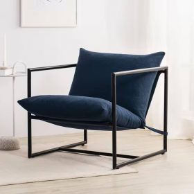 Modern Upholstered Accent Chair with Metal Frame (Color: Navy Blue)