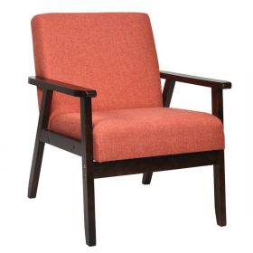 Retro Modern Classic Blue Linen Wide Accent Chair with Espresso Wood Frame (Color: Orange)