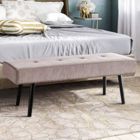 Mid-Century Corduroy Upholstered End of Bed Bench with Black Metal Legs (Color: Pink)