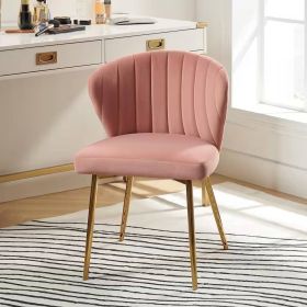 Velvet Upholstered Wingback Accent Side Chair w/ Gold Metal Legs (Color: Pink)