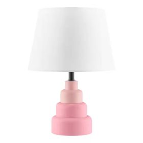 Small Desk Light Table Lamp with White Fabric Shade for Bedside Nightstand (Color: Pink)