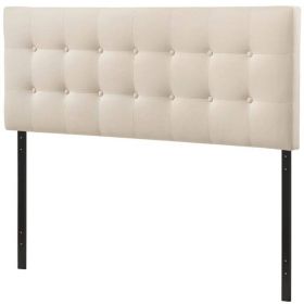 Modern Fabric Upholstered Button Tufted Headboard (Color: Ivory, size: Full)