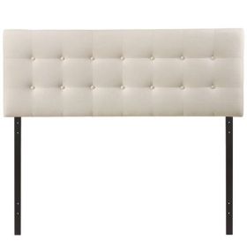 Modern Fabric Upholstered Button Tufted Headboard (Color: Ivory, size: Queen)