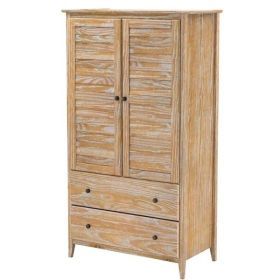FarmHome Louvered Distressed Solid Pine Armoire (Color: Driftwood)