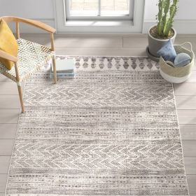 Grey Ivory Chevron Stripe Geometric Boho Style Area Rug (size: 6.6 Ft. X 9 Ft.)