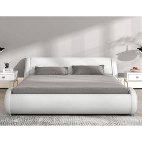 Modern Faux Leather Upholstered Platform Bed Frame with Headboard (Color: White, size: King)