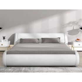 Modern Faux Leather Upholstered Platform Bed Frame with Headboard (Color: White, size: Queen)