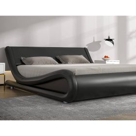 Modern Faux Leather Upholstered Platform Bed Frame with Headboard (Color: Black, size: Queen)