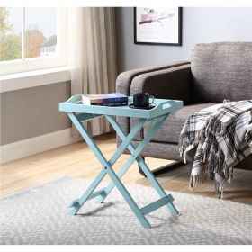 Folding TV Tray Bedside Table in Wood Finish (Color: Light Blue Teal Turquoise Seafoam)