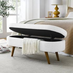 Mid-Century Modern Boho Style Linen Bedroom Storage Bed Bench (Color: White)