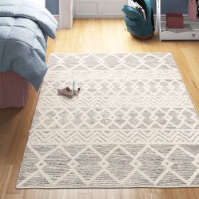 Hand Woven Wool Blend Grey Beige Ivory Persian Style Area Rug (size: 6 Ft. X 9 Ft.)