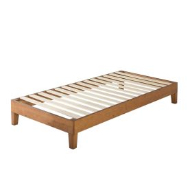 Mid-Cenury Modern Solid Wood Slat Platform Bed Frame in Natural Finish (size: Twin)