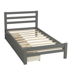 Low Profile 2 Drawer Storage Platform Bed (Color: Grey, size: Twin)