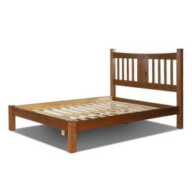Farmhouse Style Solid Wood Platform Bed Frame with Headboard (Color: Walnut, size: Queen)